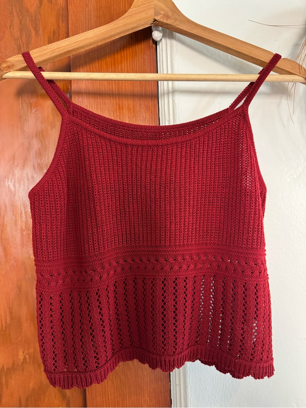Women's Red Knit Crochet Tank Top